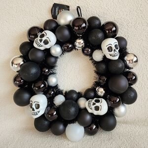 New Target 16in Halloween wreath with skulls black and white', shatterproof